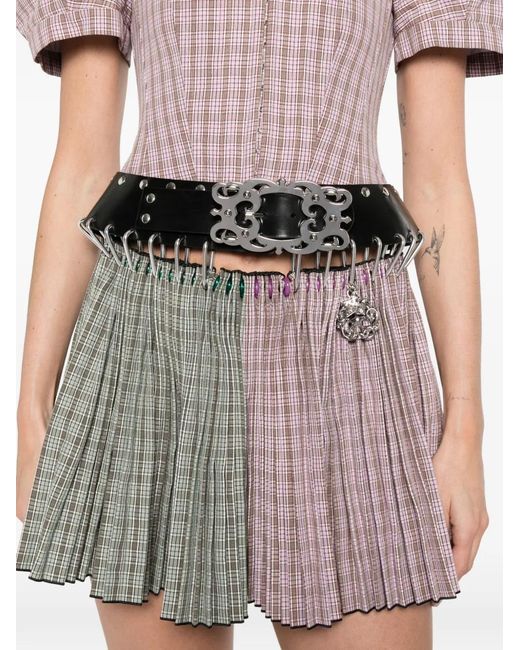 Chopova Lowena Pink Carly Tartan Belted Mini Dress