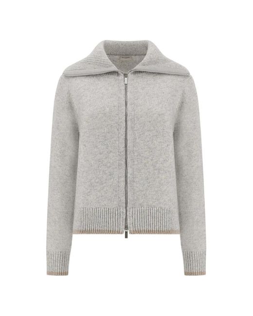 Paul & Shark Gray Zip-Up Ribbed-Collar Cardigan