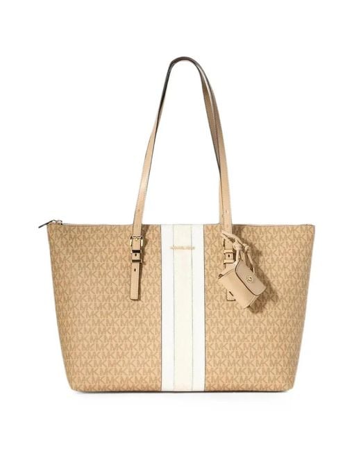 Michael Kors Natural Monogram-Print Striped Tote Bag