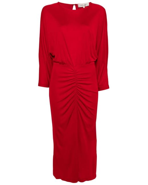 Diane von Furstenberg Chrisey Ruched-detail Midi Dress Red