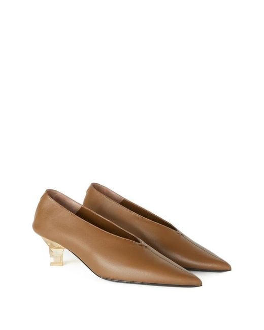 RETORI Brown Spiral-Heel Pointed-Toe Pumps