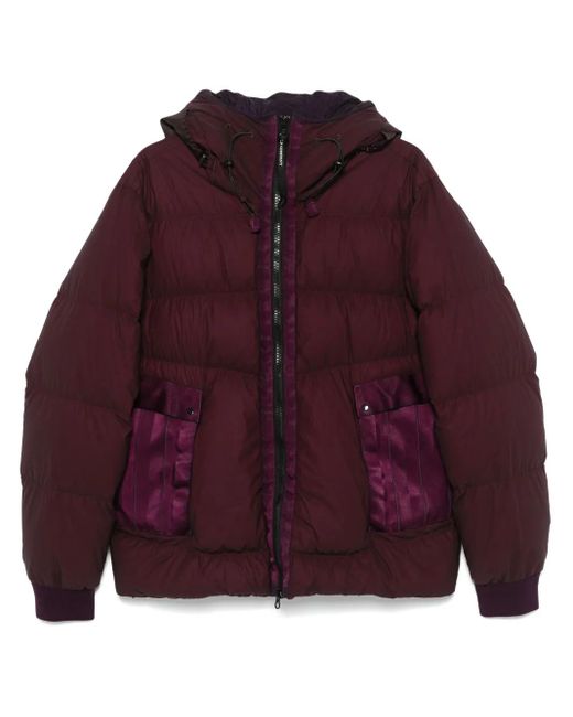 C P Company Purple Quilted Goggle Hooded Down-Feather Jacket for men