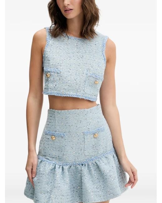 Bardot Blue Elina Buttoned-Pockets Cropped Tank Top