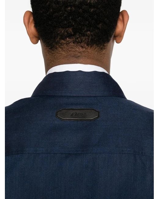 Brioni Blue Zipped Shirt Jacket for men