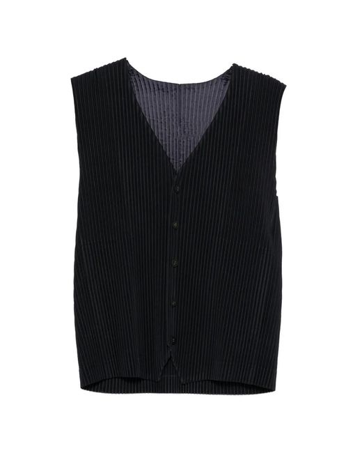 Homme Plissé Issey Miyake Black Pleated Buttoned Vest for men