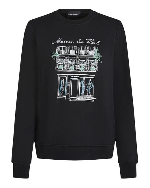 Karl Lagerfeld Black Paris Store Sweatshirt mit Zeichnungs-Print