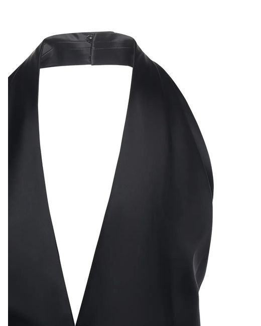 Genny Black Halterneck Flap-Pocket Top