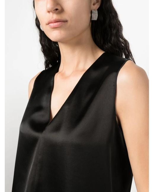 Blanca Vita Black V-Neck Satin Tank Top
