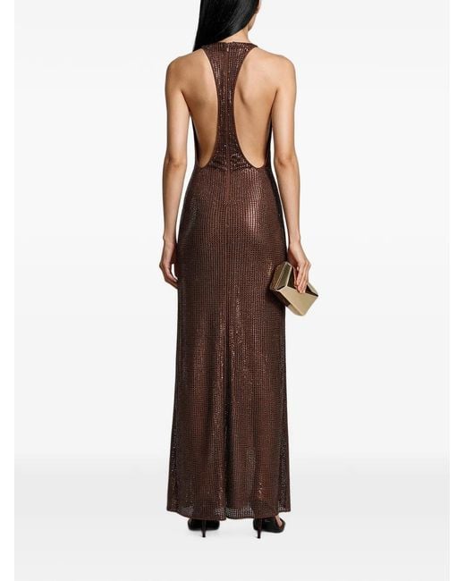 Self-Portrait Brown Bead-Embellished Maxi Dress