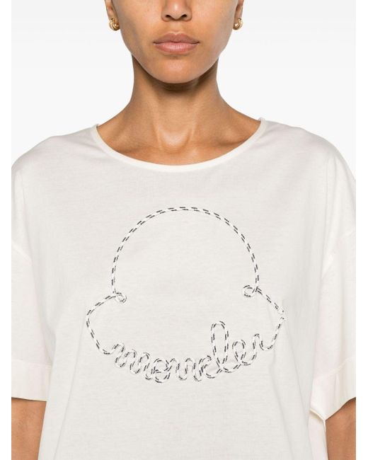 T-shirt en coton à logo pailleté Moncler en coloris White