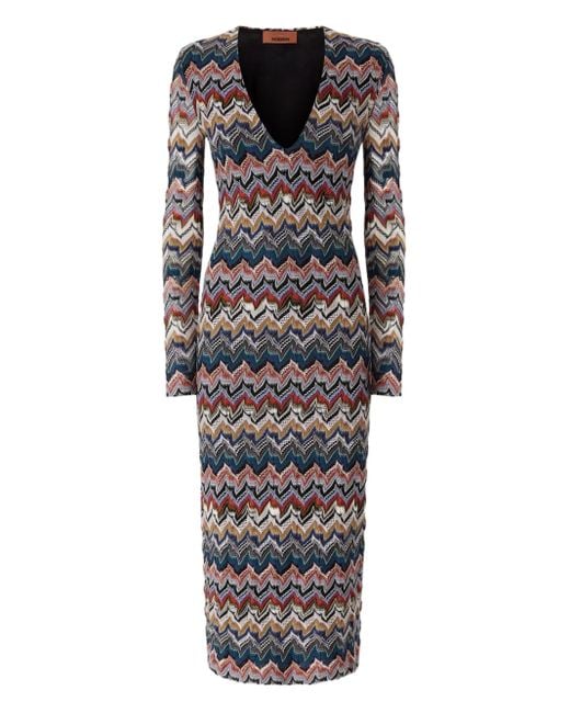 Missoni Blue Geometric-Pattern Long-Sleeve Dress