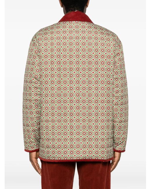 Drole de Monsieur Brown Geometric-Print Corduroy-Collar Jacket for men