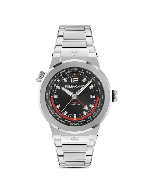 Ferragamo Gray F-80 Gmt Worldtime 43Mm Watch for men