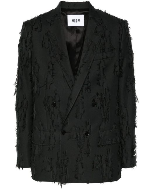 MSGM Black Distressed Double-breasted Blazer for men