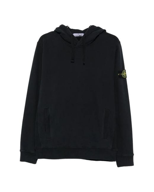 Stone Island Black Logo-Patch Drawstring Hoodie for men