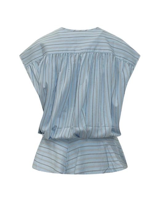 IRO Blue Striped Button Top