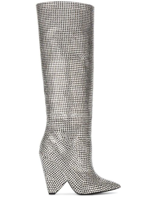 Saint Laurent Niki 105 Crystal Slouch Boots in Black | Lyst