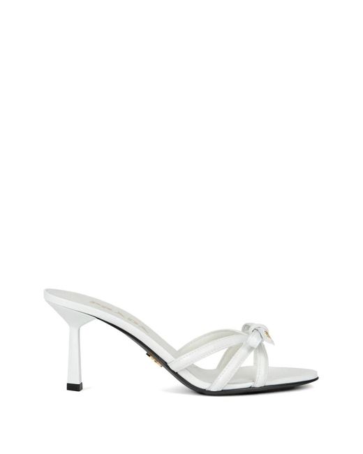 Prada White Bow-Strap Heeled Sandals