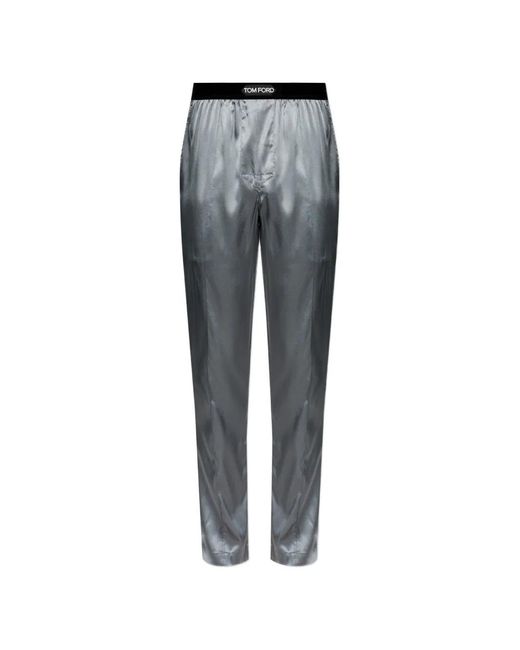 Tom Ford Gray Logo-Waistband Pajama Bottoms for men