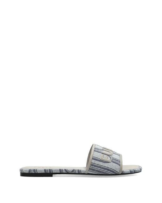 Furla White Logo Striped Flat Sandals