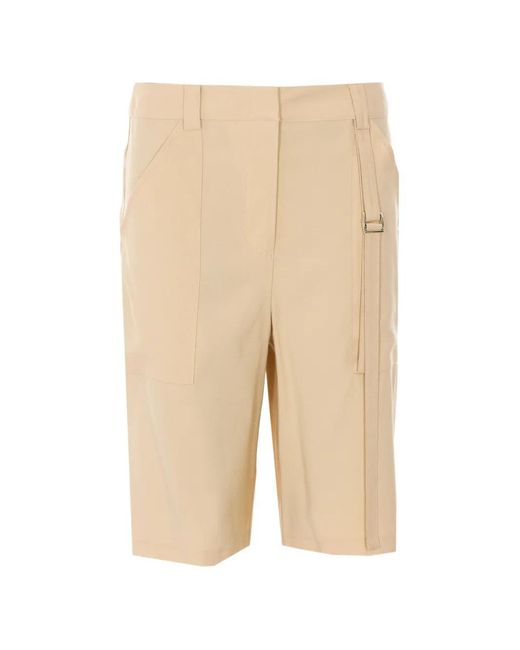 Patrizia Pepe Natural Buckle-Detail Logo-Plaque Shorts