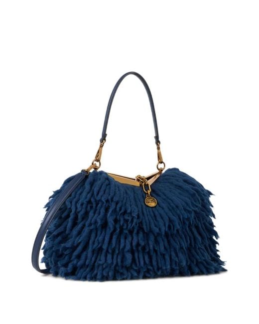 Etro Blue Small Wool Vela Bag With Grinding
