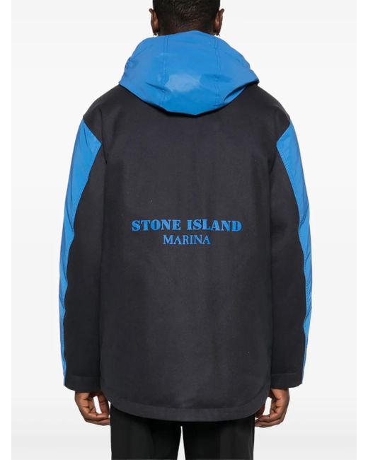 Stone Island Blue Logo-Print Padded Jacket for men