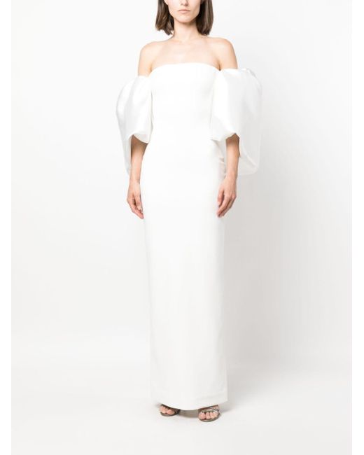Solace London White Pia Puff-sleeve Maxi Dress