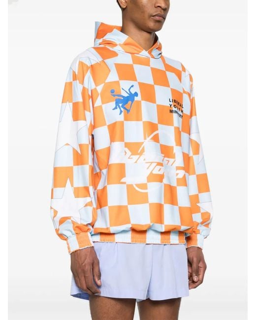 Liberal Youth Ministry Orange Hoodie En Coton À Motif Damier for men