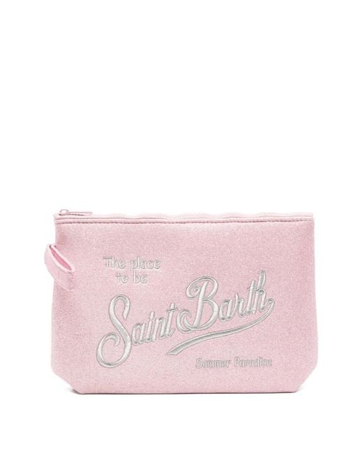 Mc2 Saint Barth Pink Aline Logo-Embroidered Clutch Bag