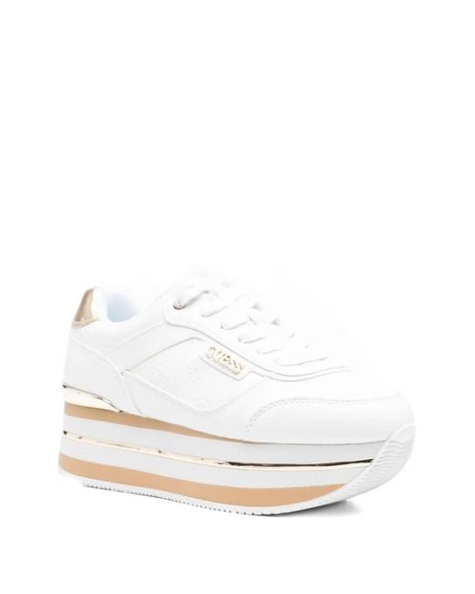 Guess White Logo-Embossed Platform Sneakers