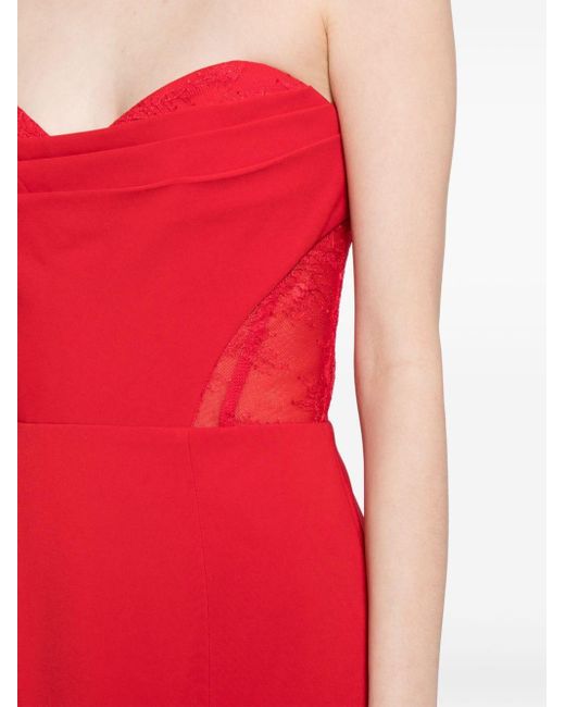 Marchesa Red Lace-detail Strapless Dress