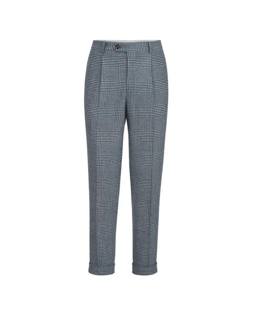 Brunello Cucinelli Blue Comfort Wool And Cashmere Prince Of Wales Flannel Trousers With Pleat for men