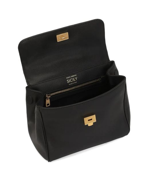 Medium Sicily structured leather handbag Dolce & Gabbana de color Black