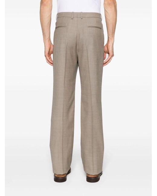 Saint Laurent Natural Pleated Wool Tailored Trousers