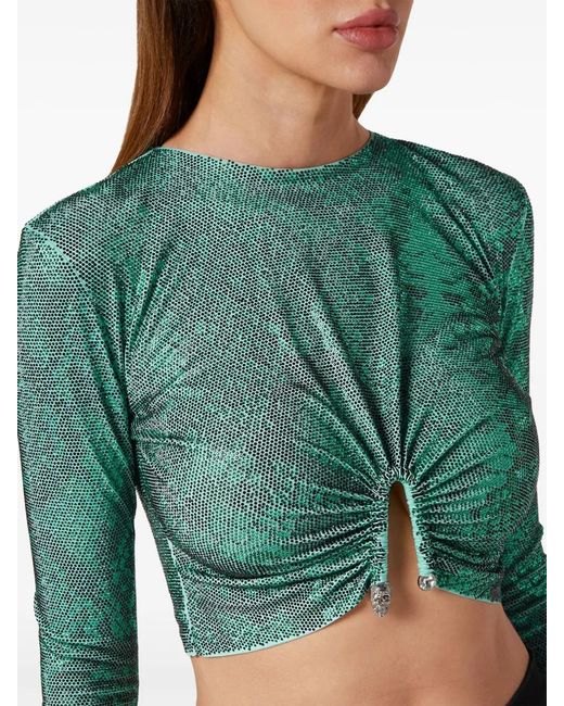 Philipp Plein Green Glass Crystal Embellishment T-Shirt