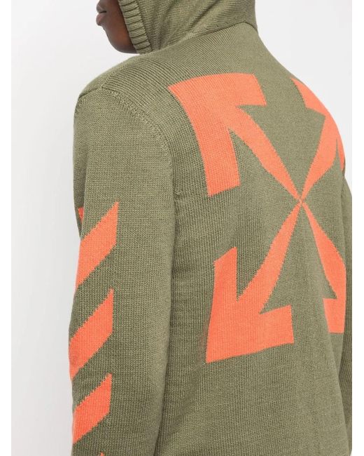 Off-White c/o Virgil Abloh Green Knitted Chevron-Detail Hoodie for men