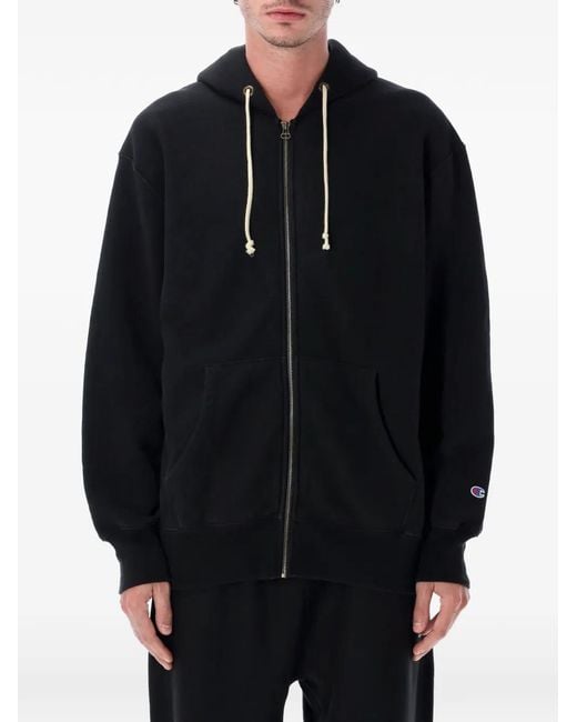Champion Black Zip-Up Logo-Patch Hoodie for men