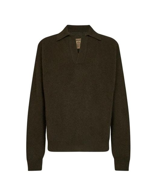Uma Wang Green Ribbed-Knit Long-Sleeve Sweater for men