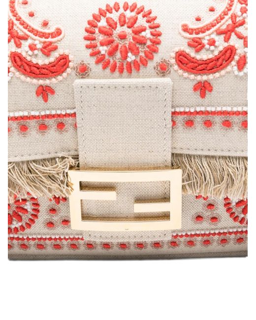 Fendi Pink Baguette Embroidered Fringed Tote Bag