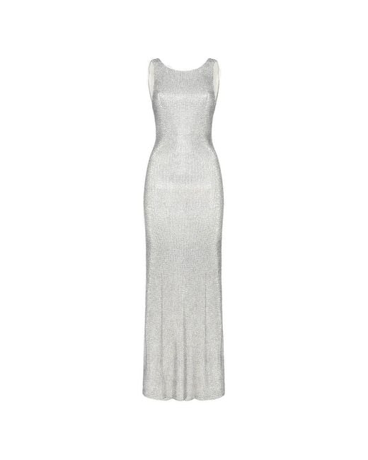 Twentyfourhaitch White Helios Crystal-Embellished Maxi Dress