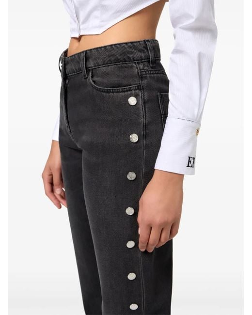 Elisabetta Franchi Black Button-Embellished Jeans