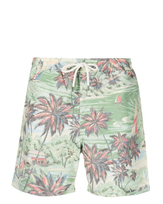 Polo Ralph Lauren Beach-print Drawstring Swim Shorts in Green for Men ...