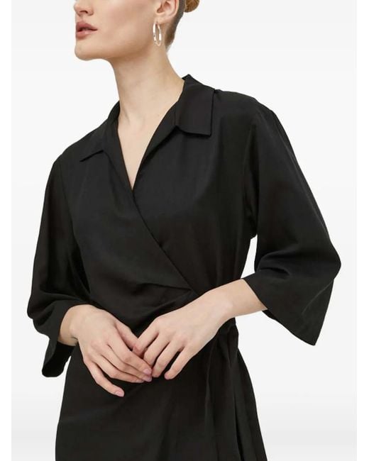 Samsøe & Samsøe Black Wrap-Around Quarter-Sleeve Midi Dress
