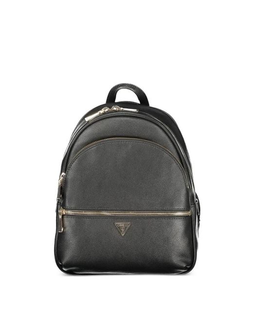 Guess Black Pebbled Logo-Plaque Backpack