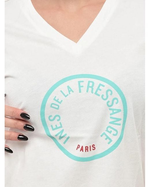 Ines De La Fressange Paris White Logo-Print V-Neck T-Shirt