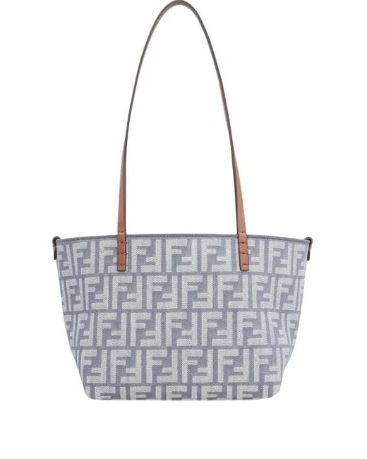 Fendi White Small Roll Ff-Logo Leather-Handle Tote Bag