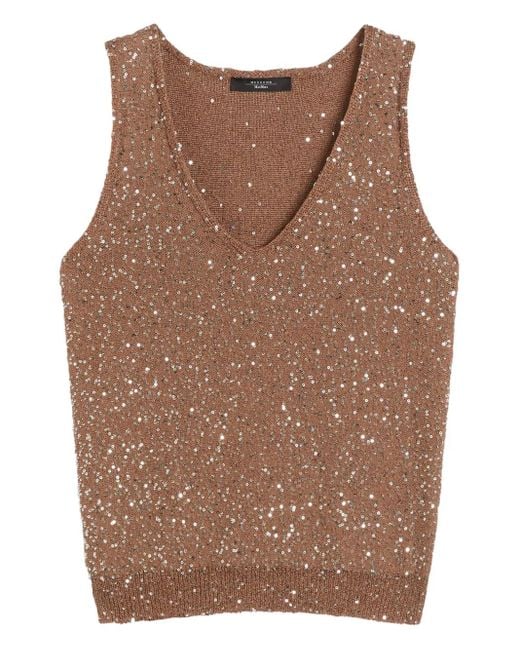 Weekend by Maxmara Brown Cotton Blend Top With Sequins