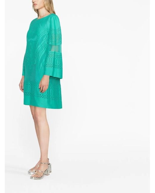 Alberta Ferretti Blue Perforated Shift Dress