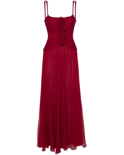 Giambattista Valli Red Floral-appliqué Silk Dress